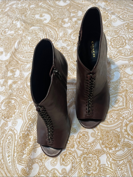 Coach Shoes - Coach Brown Leather Peep-Toe Mules with Braided Front